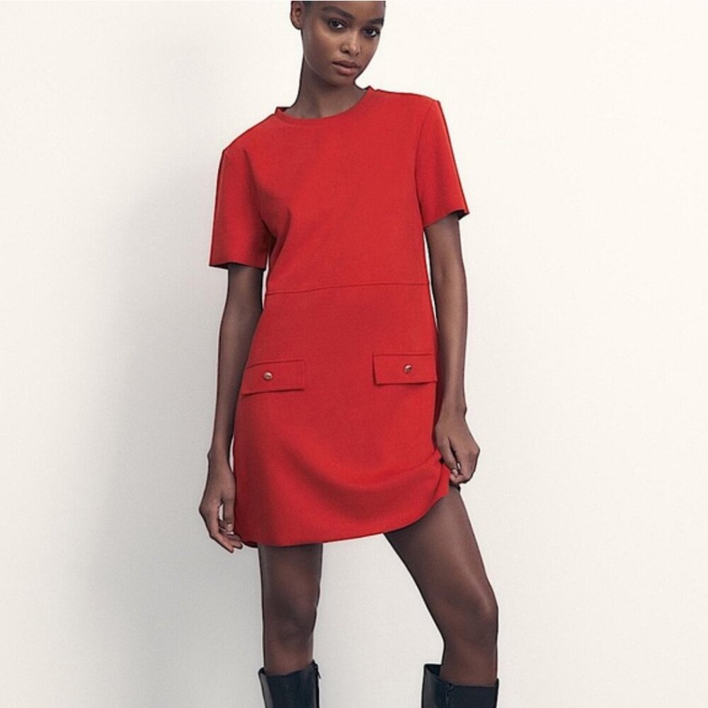 Zara red faux suede boxy dress